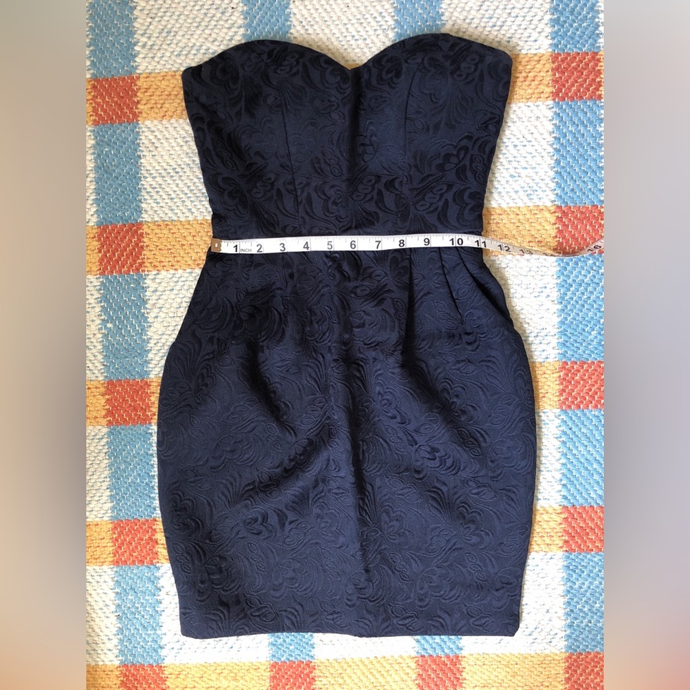 ASOS Petite navy jacquard tulip dress with pockets! Sz 1 US/ sz 4 UK - Picture 2 of 7